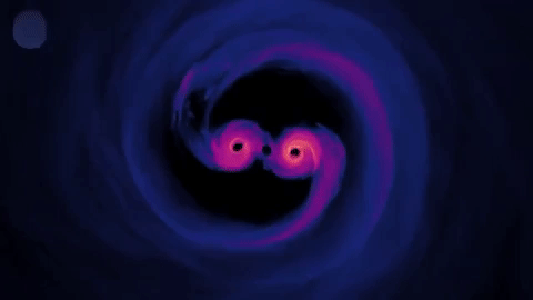 Simulation of two spiraling supermassive black holes about to merge